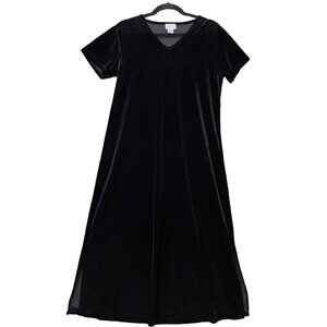 Vtg Cassini Stretch Velvet Maxi Dress Size Large Black 90’s Holiday Short Sleeve
